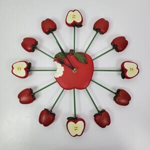 3D Red Apple Wall Clock Farmhouse Kitchen Kids Living Room Vintage Retro Decor